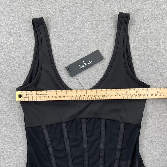 Lulus Mesh Bustier Bodysuit Top Sz S Black Sleeveless Tank Semi-Sheer Going Out - Picture 4 of 9